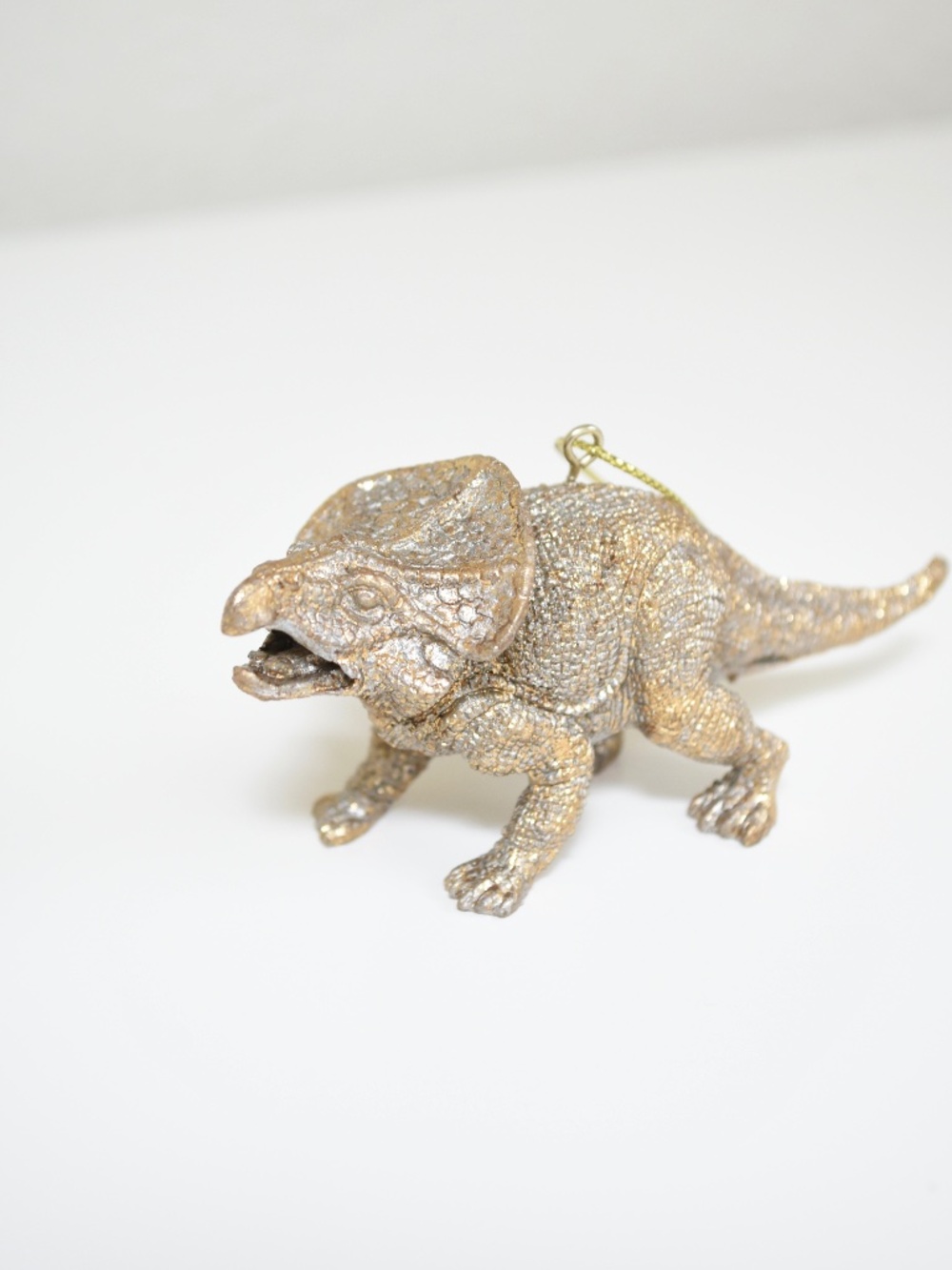 World Market Gold Sparkle Metal Protoceratops Dinosaur Holiday Tree Ornament